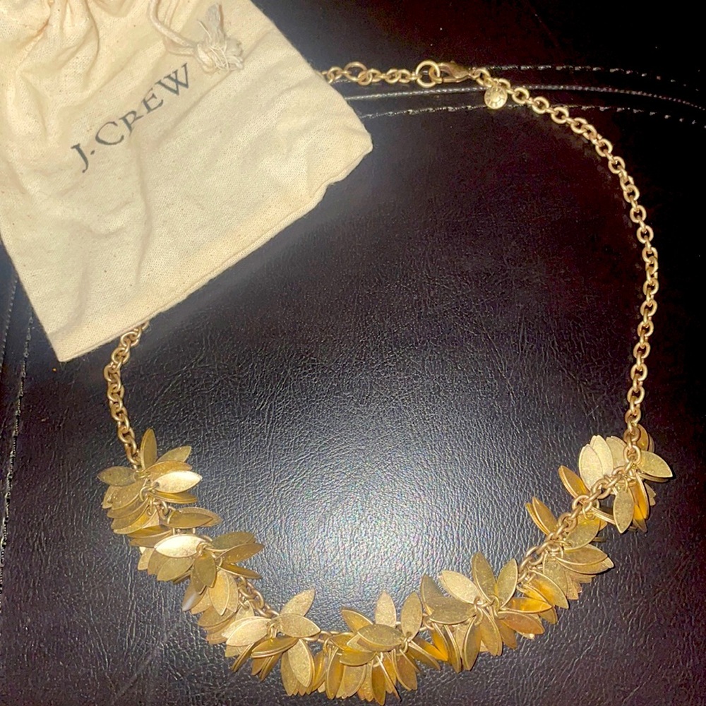 J Crew brushed gold necklace. Like new -only worn one time. Dust pouch included.